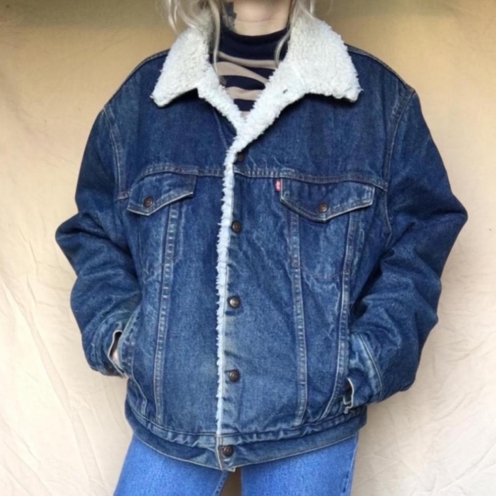 Levi's sherpa lined thick oversized navy denim jacket